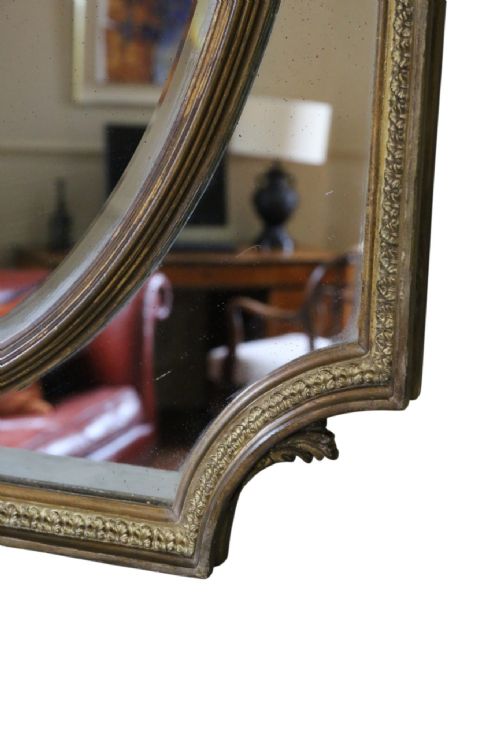 fig 3. Antique c.1900 Gilt Cushion Overmantle Wall Mirror with Bevel Edge Glass
