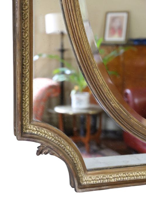 fig 4. Antique c.1900 Gilt Cushion Overmantle Wall Mirror with Bevel Edge Glass