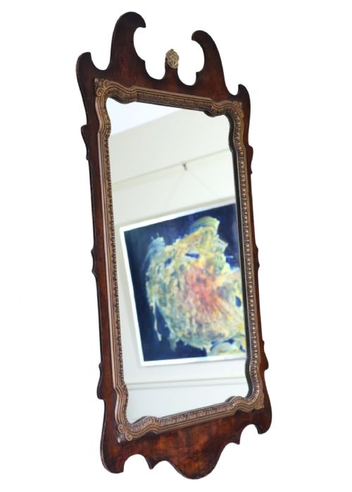 ANTIQUE C1920 OVERMANTLE WALL MIRROR GILT MAHOGANY VENEER QUALITY - ADDITIONAL PHOTO 1
