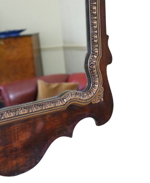 ANTIQUE C1920 OVERMANTLE WALL MIRROR GILT MAHOGANY VENEER QUALITY - ADDITIONAL PHOTO 4