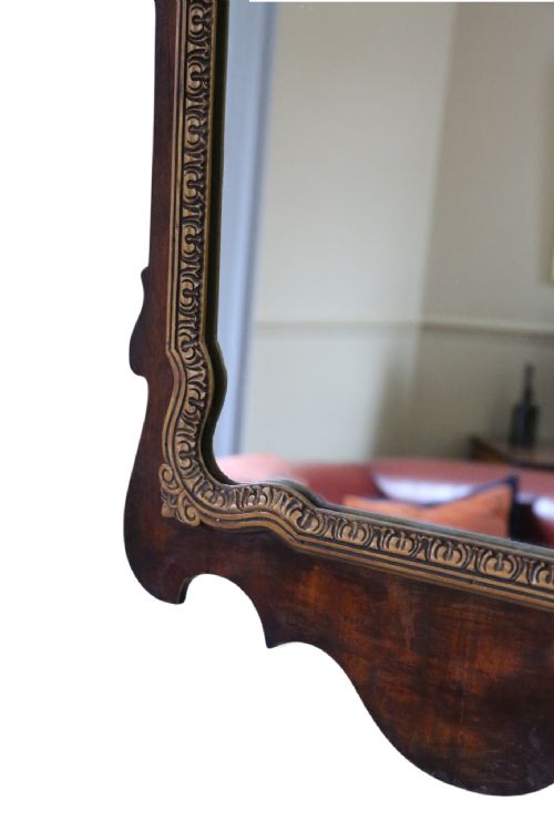 ANTIQUE C1920 OVERMANTLE WALL MIRROR GILT MAHOGANY VENEER QUALITY - ADDITIONAL PHOTO 5