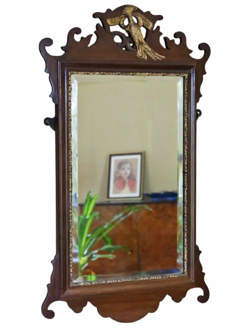 ANTIQUE C1900 GEORGIAN REVIVAL WALL MIRROR FRETCUT GILT MAHOGANY BEVELEDGED GLASS