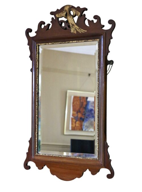 ANTIQUE C1900 GEORGIAN REVIVAL WALL MIRROR FRETCUT GILT MAHOGANY BEVELEDGED GLASS - ADDITIONAL PHOTO 1