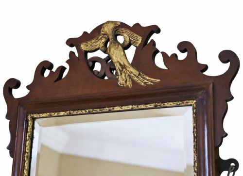 ANTIQUE C1900 GEORGIAN REVIVAL WALL MIRROR FRETCUT GILT MAHOGANY BEVELEDGED GLASS - ADDITIONAL PHOTO 5