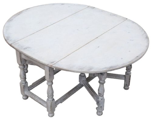 ANTIQUE C1920 VERY LARGE SWEDISH DROPLEAF GATELEG DINING TABLE PAINTED FINISH - ADDITIONAL PHOTO 1
