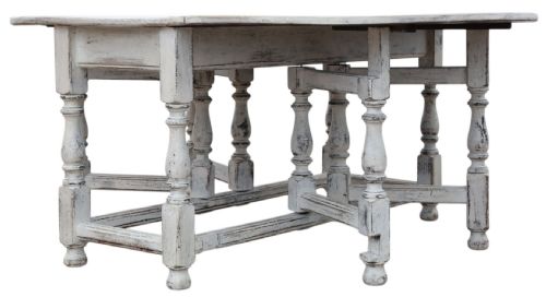 ANTIQUE C1920 VERY LARGE SWEDISH DROPLEAF GATELEG DINING TABLE PAINTED FINISH - ADDITIONAL PHOTO 2