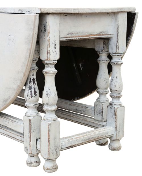 ANTIQUE C1920 VERY LARGE SWEDISH DROPLEAF GATELEG DINING TABLE PAINTED FINISH - ADDITIONAL PHOTO 8