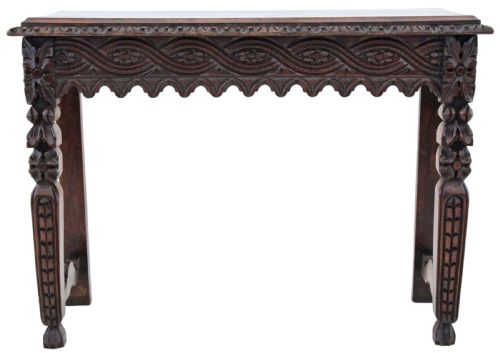 ANTIQUE 19TH CENTURY VICTORIAN HEAVILY CARVED OAK WRITING TABLE - ADDITIONAL PHOTO 1