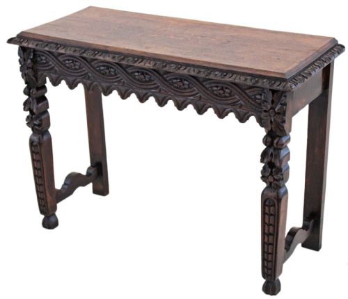 ANTIQUE 19TH CENTURY VICTORIAN HEAVILY CARVED OAK WRITING TABLE - ADDITIONAL PHOTO 2