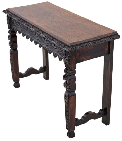 ANTIQUE 19TH CENTURY VICTORIAN HEAVILY CARVED OAK WRITING TABLE - ADDITIONAL PHOTO 3