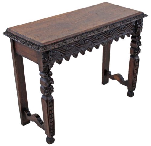 ANTIQUE 19TH CENTURY VICTORIAN HEAVILY CARVED OAK WRITING TABLE - ADDITIONAL PHOTO 4