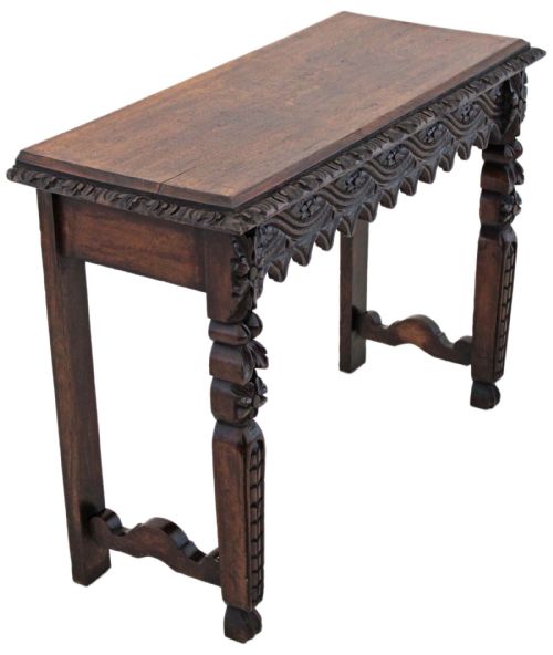 ANTIQUE 19TH CENTURY VICTORIAN HEAVILY CARVED OAK WRITING TABLE - ADDITIONAL PHOTO 5