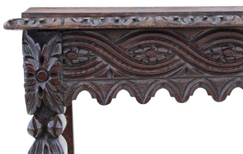 ANTIQUE 19TH CENTURY VICTORIAN HEAVILY CARVED OAK WRITING TABLE - ADDITIONAL PHOTO 7
