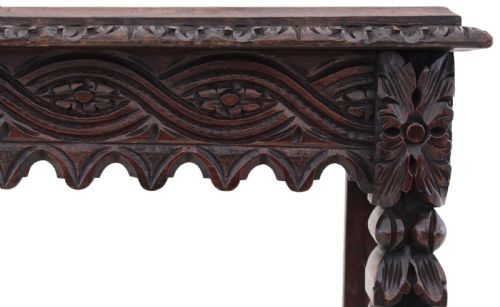 ANTIQUE 19TH CENTURY VICTORIAN HEAVILY CARVED OAK WRITING TABLE - ADDITIONAL PHOTO 9