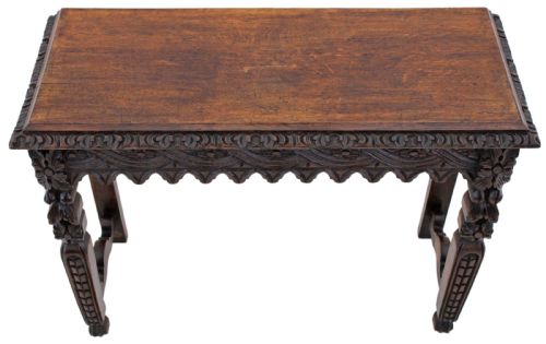 ANTIQUE 19TH CENTURY VICTORIAN HEAVILY CARVED OAK WRITING TABLE - ADDITIONAL PHOTO 12