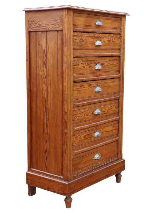 ANTIQUE C1900 LARGE PITCH PINE WELLINGTON CHEST OF 7 DRAWERS FINE QUALITY - ADDITIONAL PHOTO 1