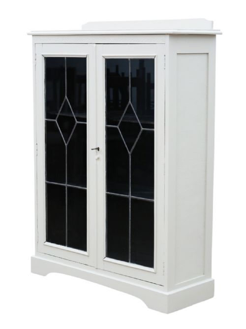 ANTIQUE QUALITY C1925 PAINTED BOOKCASE DISPLAY CABINET - ADDITIONAL PHOTO 1