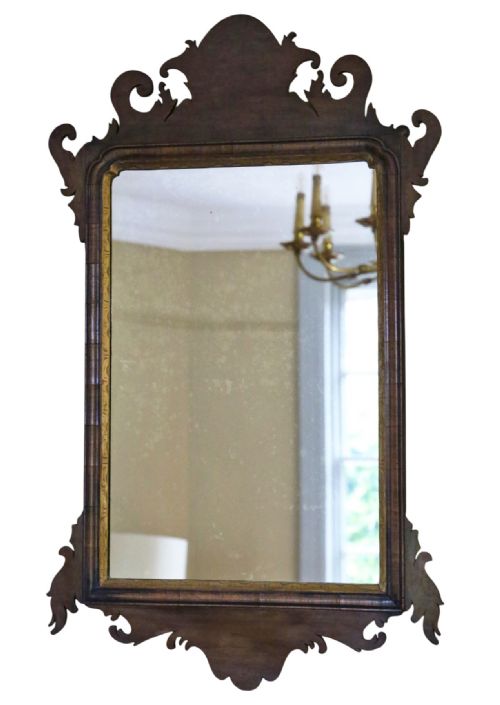 ANTIQUE C1920 GEORGIAN REVIVAL WALNUT AND GILT FRET CUT WALL MIRROR FINE QUALITY - ADDITIONAL PHOTO 1