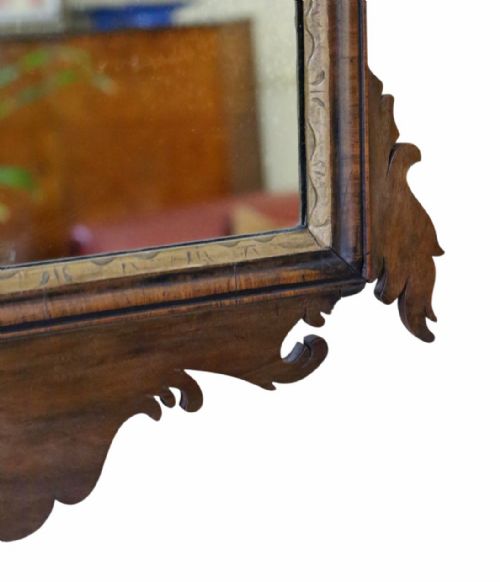ANTIQUE C1920 GEORGIAN REVIVAL WALNUT AND GILT FRET CUT WALL MIRROR FINE QUALITY - ADDITIONAL PHOTO 3