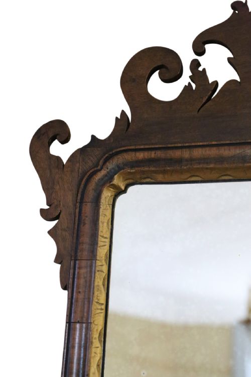 ANTIQUE C1920 GEORGIAN REVIVAL WALNUT AND GILT FRET CUT WALL MIRROR FINE QUALITY - ADDITIONAL PHOTO 4