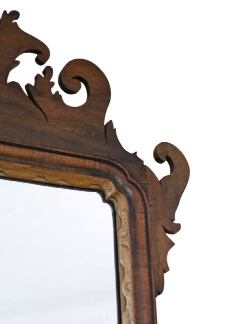 ANTIQUE C1920 GEORGIAN REVIVAL WALNUT AND GILT FRET CUT WALL MIRROR FINE QUALITY - ADDITIONAL PHOTO 5