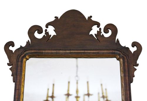 ANTIQUE C1920 GEORGIAN REVIVAL WALNUT AND GILT FRET CUT WALL MIRROR FINE QUALITY - ADDITIONAL PHOTO 6