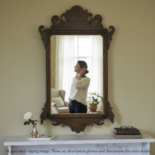 ANTIQUE C1920 GEORGIAN REVIVAL WALNUT AND GILT FRET CUT WALL MIRROR FINE QUALITY - ADDITIONAL PHOTO 8