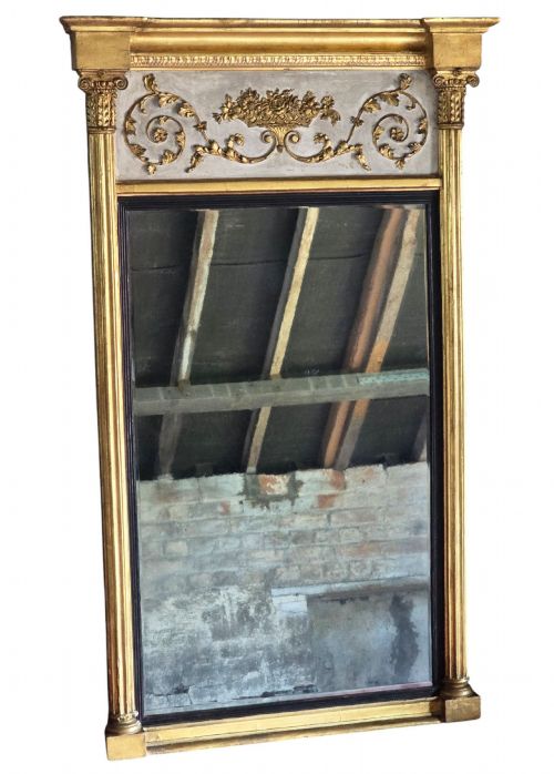 LARGE 19TH CENTURY FINE QUALITY ANTIQUE OVERMANTLE WALL PIER MIRROR GILT AND WHITE FRAME STATEMENT PIECE
