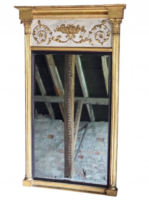 LARGE 19TH CENTURY FINE QUALITY ANTIQUE OVERMANTLE WALL PIER MIRROR GILT AND WHITE FRAME STATEMENT PIECE - ADDITIONAL PHOTO 1