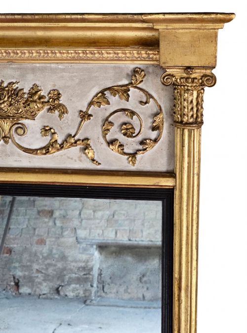 LARGE 19TH CENTURY FINE QUALITY ANTIQUE OVERMANTLE WALL PIER MIRROR GILT AND WHITE FRAME STATEMENT PIECE - ADDITIONAL PHOTO 2