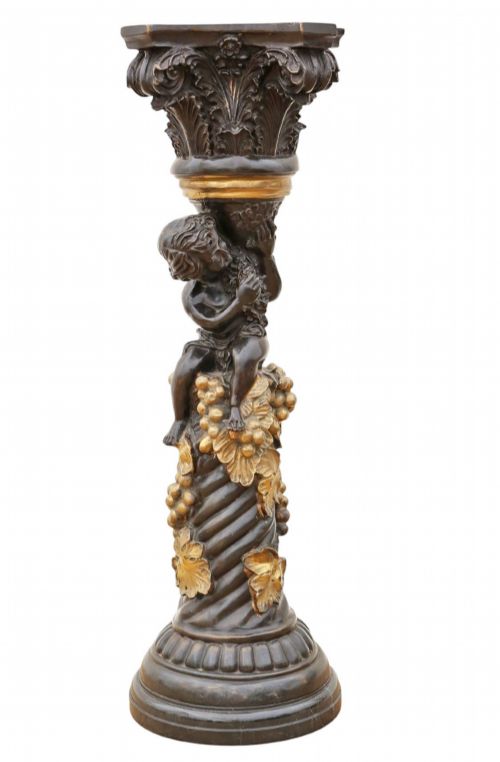 ANTIQUE LARGE QUALITY FRENCH MIXED METAL BRONZE PEDESTAL PLINTH JARDINIERE TORCHIERE C1900 SIGNED A MOREAU PARIS