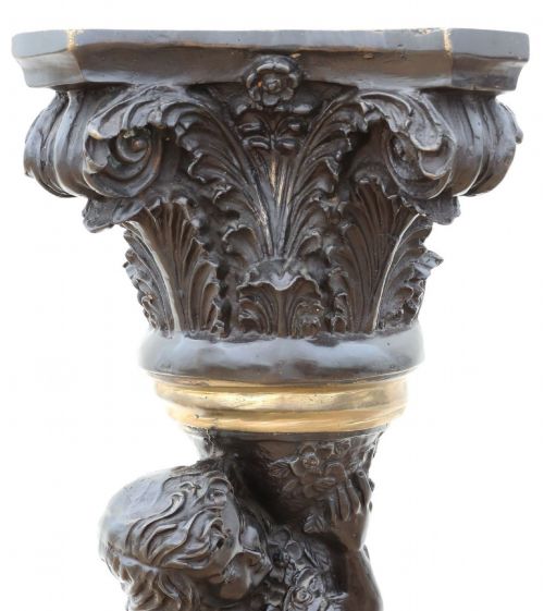 ANTIQUE LARGE QUALITY FRENCH MIXED METAL BRONZE PEDESTAL PLINTH JARDINIERE TORCHIERE C1900 SIGNED A MOREAU PARIS - ADDITIONAL PHOTO 2