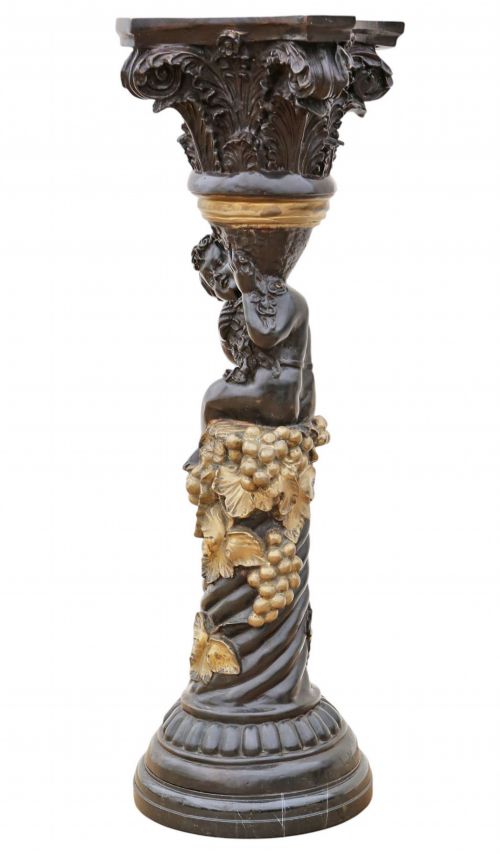 ANTIQUE LARGE QUALITY FRENCH MIXED METAL BRONZE PEDESTAL PLINTH JARDINIERE TORCHIERE C1900 SIGNED A MOREAU PARIS - ADDITIONAL PHOTO 4