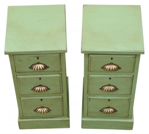 QUALITY PAIR OF ANTIQUE VINTAGE GREEN PAINTED BEDSIDE CHEST TABLES C1900 - ADDITIONAL PHOTO 2
