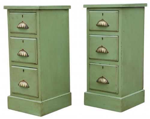 QUALITY PAIR OF ANTIQUE VINTAGE GREEN PAINTED BEDSIDE CHEST TABLES C1900 - ADDITIONAL PHOTO 4