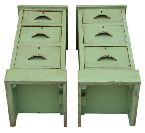QUALITY PAIR OF ANTIQUE VINTAGE GREEN PAINTED BEDSIDE CHEST TABLES C1900 - ADDITIONAL PHOTO 7