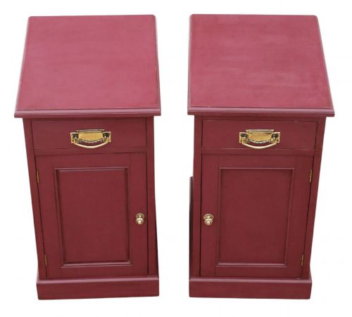 QUALITY PAIR OF ANTIQUE PREFERENCE RED PAINTED BEDSIDE CUPBOARD TABLES C1900 - ADDITIONAL PHOTO 2