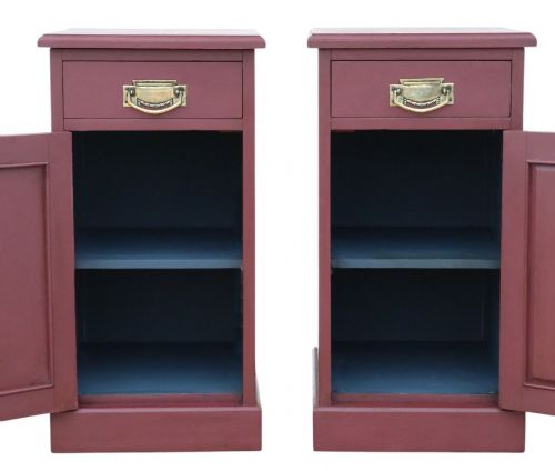QUALITY PAIR OF ANTIQUE PREFERENCE RED PAINTED BEDSIDE CUPBOARD TABLES C1900 - ADDITIONAL PHOTO 3