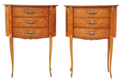 ANTIQUE VINTAGE RETRO FRENCH PAIR OF MARQUETRY PARQUETRY OVAL BEDSIDE TABLES C1930 CENTURY NIGHTSTANDS - ADDITIONAL PHOTO 1
