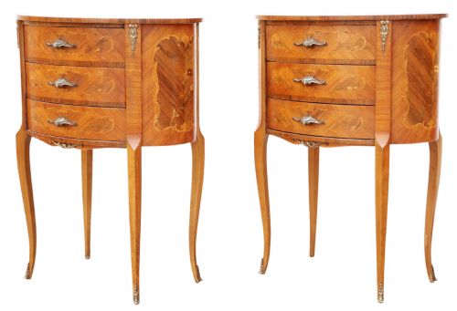 ANTIQUE VINTAGE RETRO FRENCH PAIR OF MARQUETRY PARQUETRY OVAL BEDSIDE TABLES C1930 CENTURY NIGHTSTANDS - ADDITIONAL PHOTO 6