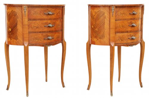 ANTIQUE VINTAGE RETRO FRENCH PAIR OF MARQUETRY PARQUETRY OVAL BEDSIDE TABLES C1930 CENTURY NIGHTSTANDS - ADDITIONAL PHOTO 7