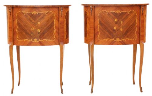 ANTIQUE VINTAGE RETRO FRENCH PAIR OF MARQUETRY PARQUETRY OVAL BEDSIDE TABLES C1930 CENTURY NIGHTSTANDS - ADDITIONAL PHOTO 8