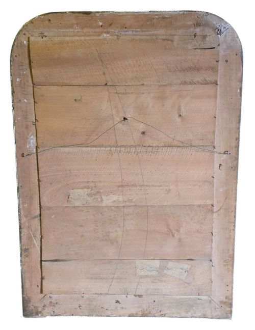 fig 5. A large late nineteenth-century rectangular overmantel mirror with rounded upper corners, an intricate foliate carved gilt frame, and a beaded inner border.