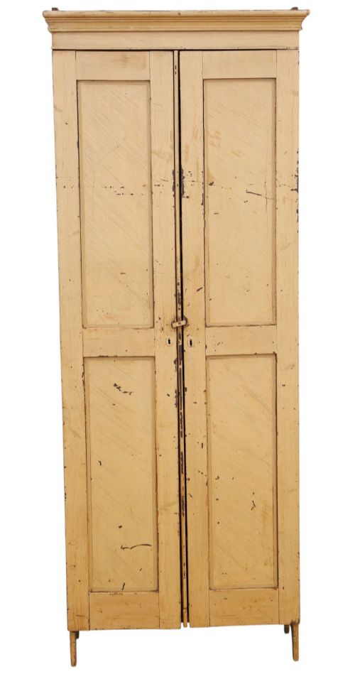 Quality Antique 19th Century Tall Narrow Cream Painted Kitchen Houskeeper's Cupboard