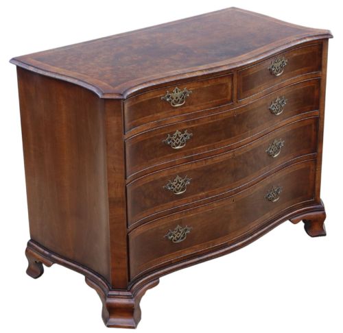 Antique Vintage Exceptional Large Crossbanded Burr Walnut Serpentine Commode / Chest of Drawers – Finest Quality