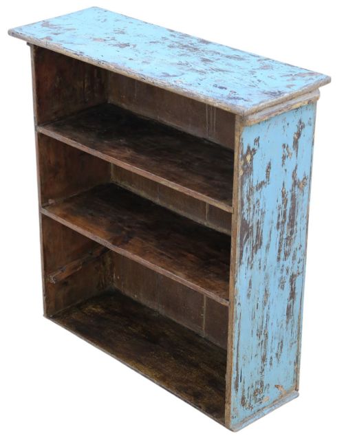 Antique 19th Century Distressed Blue Painted Bookcase – Display Shelving