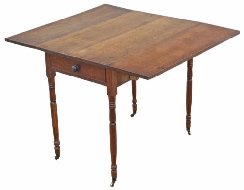 Antique Georgian C.1800 Early 19th Century Oak Drop-leaf Pembroke Kitchen Dining Table – Quality