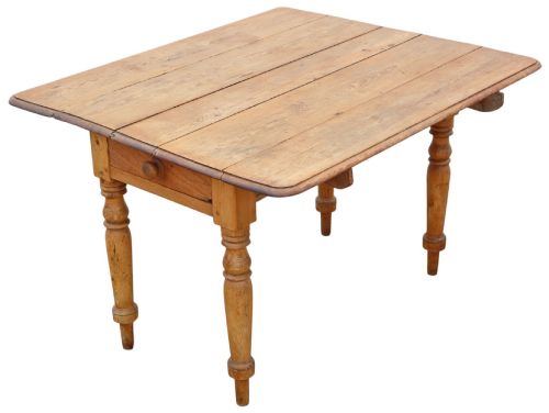 Antique 19th Century Victorian Pine Folding Drop Leaf Kitchen Table with Drawer – Fine Quality