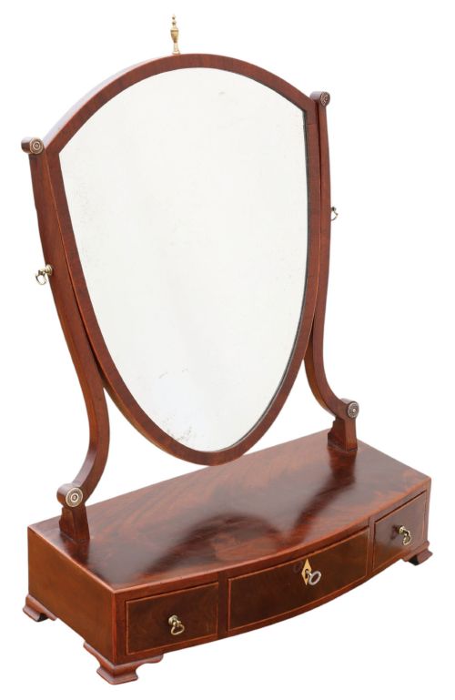 Antique Quality 19th Century Georgian Mahogany Shield Dressing Table Swing Mirror
