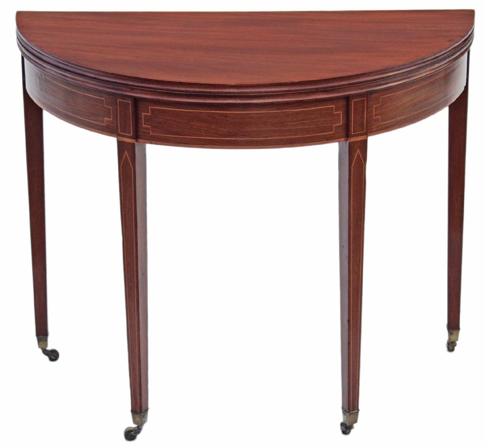 Regency 19th Century inlaid mahogany folding demi-lune console table 